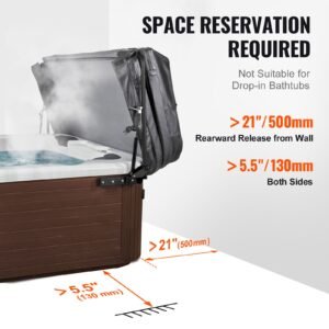 hydraulic hot tub cover lift, spa cover lift, adjustable width from 69 in to 96.5 in, mounts on both top sides, compatible with various sizes of rectangular bathtubs, hot tubs and spas