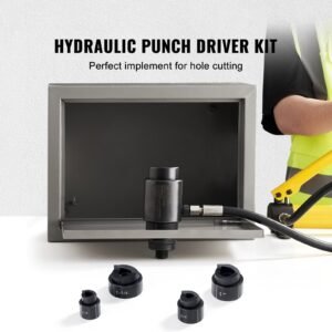 hydraulic knockout punch kit, 4 pieces 1/2", 3/4", 1", 1 1/4" conduit hole cutter set, metal sheet driver tools, ko tool kits for aluminum, brass, stainless steel, fiberglass and plastic