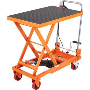 hydraulic lift table cart, 330lbs capacity 28.5" lifting height, manual single scissor lift table with 4 wheels and non slip pad, hydraulic scissor cart for material handling and transportation