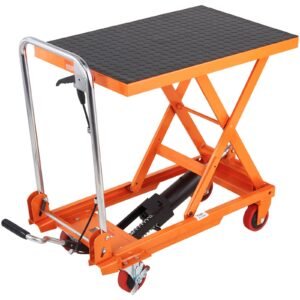 hydraulic lift table cart, 330lbs capacity 28.5" lifting height, manual single scissor lift table with 4 wheels and non slip pad, hydraulic scissor cart for material handling and transportation