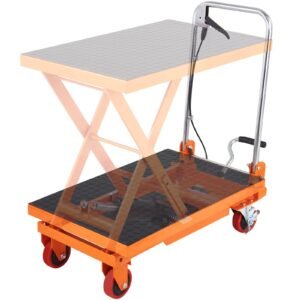hydraulic lift table cart, 330lbs capacity 28.5" lifting height, manual single scissor lift table with 4 wheels and non slip pad, hydraulic scissor cart for material handling and transportation
