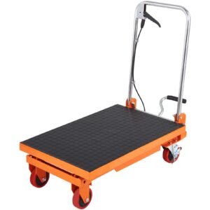 hydraulic lift table cart, 330lbs capacity 28.5" lifting height, manual single scissor lift table with 4 wheels and non slip pad, hydraulic scissor cart for material handling and transportation