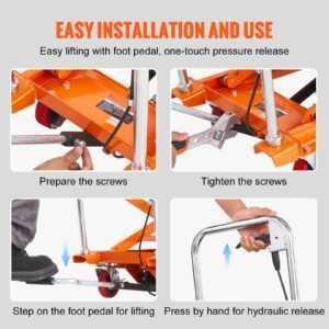 hydraulic lift table cart, 330lbs capacity 50" lifting height, manual double scissor lift table with 4 wheels and non slip pad, hydraulic scissor cart for material handling and transportation