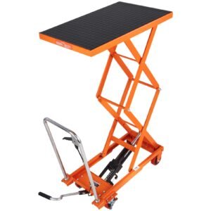 hydraulic lift table cart, 330lbs capacity 50" lifting height, manual double scissor lift table with 4 wheels and non slip pad, hydraulic scissor cart for material handling and transportation