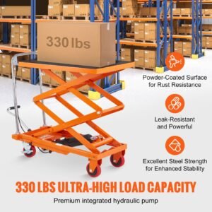Hydraulic Lift Table Cart, 330lbs Capacity 50" Lifting Height, Manual Double Scissor Lift Table with 4 Wheels and Non-slip Pad, Hydraulic Scissor Cart for Material Handling and Transportation