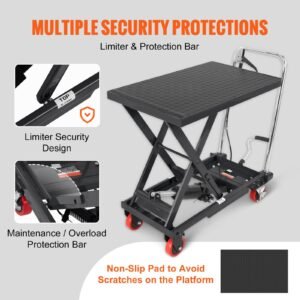 hydraulic lift table cart, 500lbs capacity 28.5" lifting height, manual single scissor lift table with 4 wheels and non slip pad, hydraulic scissor cart for material handling, black