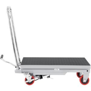 hydraulic lift table cart, 500lbs capacity 28.5" lifting height, manual single scissor lift table with 4 wheels and non slip pad, hydraulic scissor cart for material handling, gray