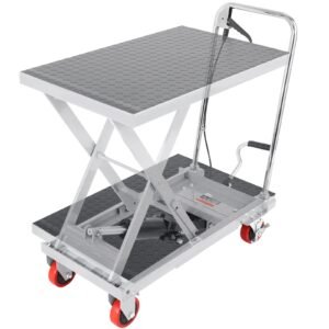 hydraulic lift table cart, 500lbs capacity 28.5" lifting height, manual single scissor lift table with 4 wheels and non slip pad, hydraulic scissor cart for material handling, gray