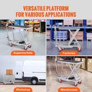 hydraulic lift table cart, 500lbs capacity 28.5" lifting height, manual single scissor lift table with 4 wheels and non slip pad, hydraulic scissor cart for material handling, gray