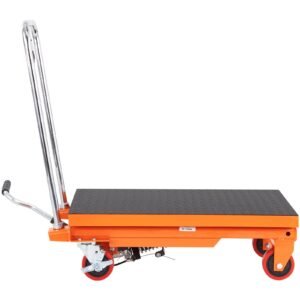 hydraulic lift table cart, 500lbs capacity 28.5" lifting height, manual single scissor lift table with 4 wheels and non slip pad, hydraulic scissor cart for material handling, orange
