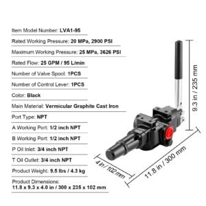 hydraulic log splitter valve 1 spool, 25 gpm hydraulic directional control valve, 3626psi hydraulic loader valve, hydraulic joystick control valve for small tractors, loaders, log splitter