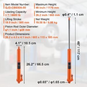 hydraulic long ram jack, 3 ton engine hoist cylinder with single piston pump and clevis base, hydraulic ram cylinder for engine lift hoists, hydraulic garage/shop cranes, mechanical, farm