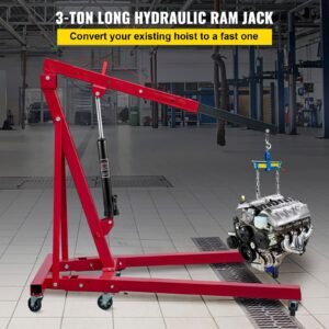 hydraulic long ram jack, 3 tons/6600 lbs capacity, with single piston pump and clevis base, manual cherry picker with handle, for garage/shop cranes, engine lift hoist, black