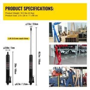 hydraulic long ram jack, 3 tons/6600 lbs capacity, with single piston pump and clevis base, manual cherry picker with handle, for garage/shop cranes, engine lift hoist, black