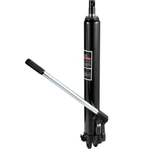 hydraulic long ram jack, 3 tons/6600 lbs capacity, with single piston pump and clevis base, manual cherry picker with handle, for garage/shop cranes, engine lift hoist, black