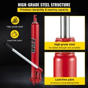 hydraulic long ram jack, 3 tons/6600 lbs capacity, with single piston pump and clevis base, manual cherry picker with handle, for garage/shop cranes, engine lift hoist, red(only jack)