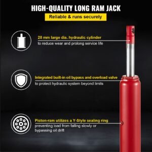 hydraulic long ram jack, 3 tons/6600 lbs capacity, with single piston pump and clevis base, manual cherry picker with handle, for garage/shop cranes, engine lift hoist, red(only jack)