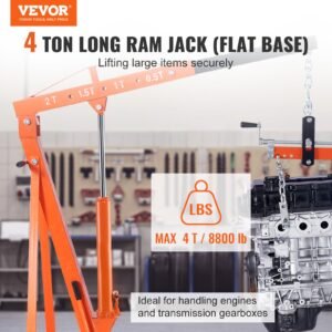 hydraulic long ram jack, 4 ton engine hoist cylinder with single piston pump and flat base, hydraulic ram cylinder for engine lift hoists, hydraulic garage/shop cranes, mechanical, farm