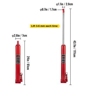 hydraulic long ram jack, 4 tons/8818 lbs capacity, with single piston pump and flat base, manual cherry picker with handle, for garage/shop cranes, engine lift hoist, red