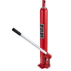 hydraulic long ram jack, 4 tons/8818 lbs capacity, with single piston pump and flat base, manual cherry picker with handle, for garage/shop cranes, engine lift hoist, red