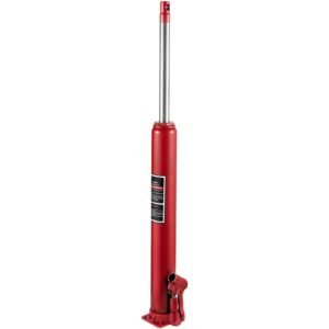 hydraulic long ram jack, 4 tons/8818 lbs capacity, with single piston pump and flat base, manual cherry picker with handle, for garage/shop cranes, engine lift hoist, red