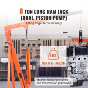 hydraulic long ram jack, 8 ton engine hoist cylinder with double piston pump and clevis base, hydraulic ram cylinder for engine lift hoists, hydraulic garage/shop cranes, mechanical, farm