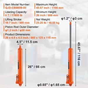 hydraulic long ram jack, 8 ton engine hoist cylinder with double piston pump and clevis base, hydraulic ram cylinder for engine lift hoists, hydraulic garage/shop cranes, mechanical, farm
