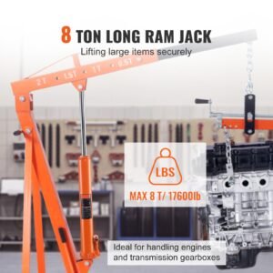 hydraulic long ram jack, 8 ton engine hoist cylinder with single piston pump and clevis base, hydraulic ram cylinder for engine lift hoists, hydraulic garage/shop cranes, mechanical, farm