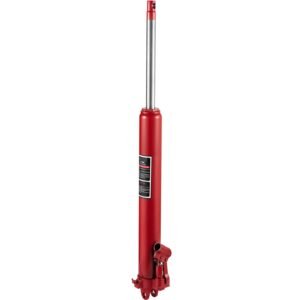 hydraulic long ram jack, 8 tons/17363 lbs capacity, with single piston pump and clevis base, manual cherry picker with handle, for garage/shop cranes, engine lift hoist, red