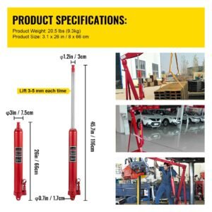 hydraulic long ram jack, 8 tons/17363 lbs capacity, with single piston pump and clevis base, manual cherry picker with handle, for garage/shop cranes, engine lift hoist, red