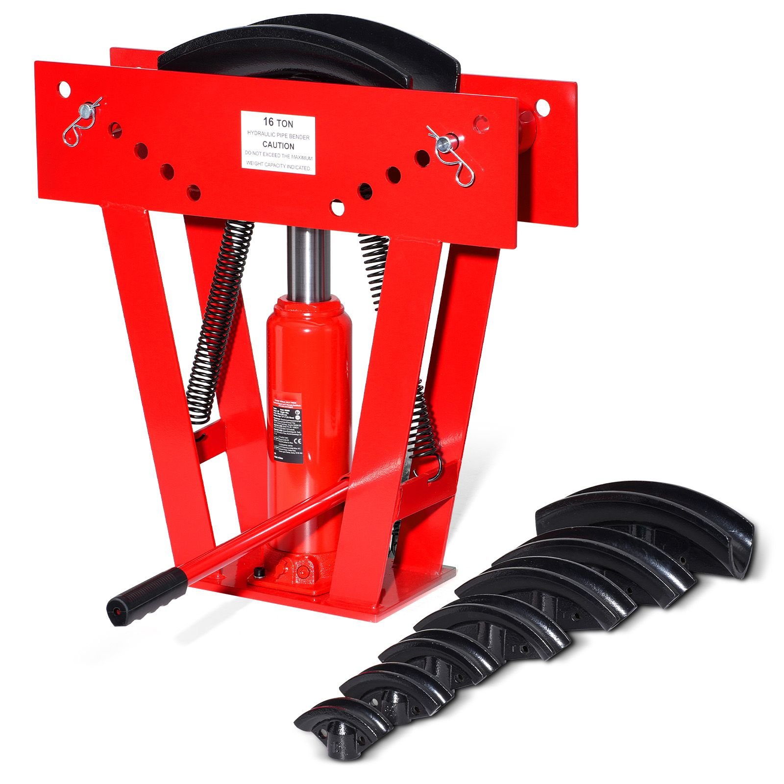 hydraulic pipe bender, 16 ton manual copper exhaust pipe bending machine with 8 dies (1/2" 3") and 90 180° adjustable rollers, heavy duty pipe tube bender for piping railing construction