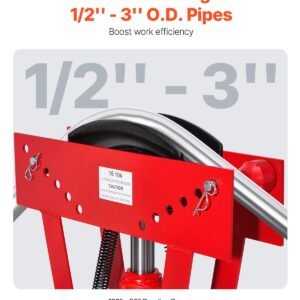 hydraulic pipe bender, 16 ton manual copper exhaust pipe bending machine with 8 dies (1/2" 3") and 90 180° adjustable rollers, heavy duty pipe tube bender for piping railing construction