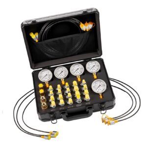 Hydraulic Pressure Test Kit, 150/900/2300/6000/9000 PSI (10/60/160/400/600 Bar), Hydraulic Gauge Kit 5 Gauges 20 Couplings 4 Quick-Release Couplers 3 Hoses for Excavator Construction Machinery