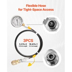 hydraulic pressure test kit, 150/900/2300/6000/9000 psi (10/60/160/400/600 bar), hydraulic gauge kit 5 gauges 20 couplings 4 quick release couplers 3 hoses for excavator construction machinery