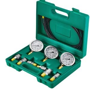 Hydraulic Pressure Test Kit, 250/400/600bar, 3 Gauges 6 Test Couplings 3 Test Hoses, Excavator Hydraulic Test Gauge Set with Portable Carrying Case for Excavator Tractors Construction Machinery