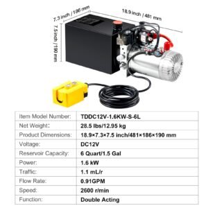 hydraulic pump, 6 quart hydraulic power unit, double acting dump trailer pump, 0.91 gpm flow rate, 3200 psi max relief pressure, dc 12v hydraulic pump for dump trailer car lifting