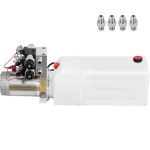 Hydraulic Pump, 8 Quart/2 Gal Double Acting Dump Trailer Pump DC 12V, 3200 PSI Max Relief Pressure, Electric Hydraulic Power Unit for Dump Trailer Car Lifting (with 4pcs SAE #6 Connectors)