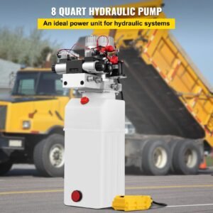 hydraulic pump, 8 quart/2 gal double acting dump trailer pump dc 12v, 3200 psi max relief pressure, electric hydraulic power unit for dump trailer car lifting (with 4pcs sae #6 connectors)