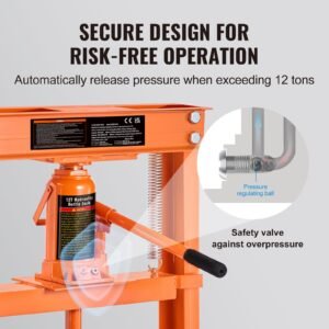 hydraulic shop press, 12 ton h frame hydraulic garage/shop floor press, adjustable shop press with press plates, heavy duty hydraulic press for garage, shop, workshop