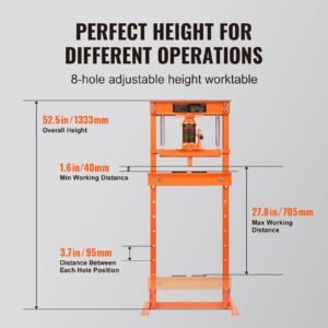 hydraulic shop press, 12 ton h frame hydraulic garage/shop floor press, adjustable shop press with press plates, heavy duty hydraulic press for garage, shop, workshop