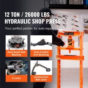 Hydraulic Shop Press, 12 Ton H-Frame Hydraulic Garage/Shop Floor Press, Adjustable Shop Press with Press Plates, Heavy Duty Hydraulic Press for Garage, Shop, Workshop