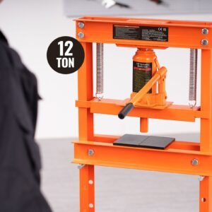 hydraulic shop press, 12 ton h frame hydraulic garage/shop floor press, adjustable shop press with press plates, heavy duty hydraulic press for garage, shop, workshop