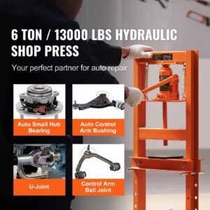 hydraulic shop press, 6 ton h frame hydraulic garage/shop floor press, adjustable shop press with press plates, heavy duty hydraulic press for garage, shop, workshop