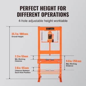 hydraulic shop press, 6 ton h frame hydraulic garage/shop floor press, adjustable shop press with press plates, heavy duty hydraulic press for garage, shop, workshop
