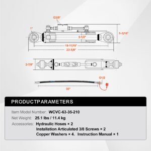 hydraulic top link cat.1 1 (11 in, 20 7/8~31 7/8 in ), hydraulic cylinder with 2 hoses & g3/8" check valve