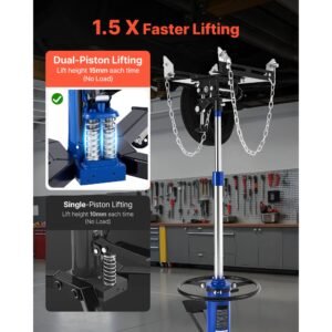 hydraulic transmission jack, 1322 lbs / 0.6 ton lifting capacity telescoping transmission jack with foot pedal, dual telescopic trans, 34.6 69.3 in high lifting height, garage/shop lift hoist