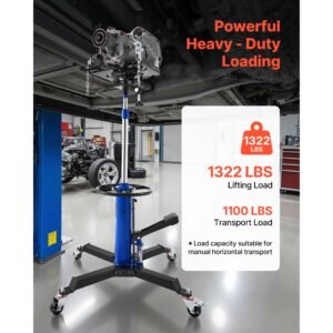 hydraulic transmission jack, 1322 lbs / 0.6 ton lifting capacity telescoping transmission jack with foot pedal, dual telescopic trans, 34.6 69.3 in high lifting height, garage/shop lift hoist