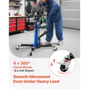 hydraulic transmission jack, 1322 lbs / 0.6 ton lifting capacity telescoping transmission jack with foot pedal, dual telescopic trans, 34.6 69.3 in high lifting height, garage/shop lift hoist