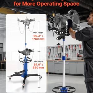 hydraulic transmission jack, 1660 lbs / 0.75 ton lifting capacity telescoping transmission jack with foot pedal, 360° swivel wheel, 34.6 69.3 in high lifting height, lift hoist for garage/shop