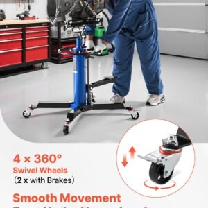 hydraulic transmission jack, 1660 lbs / 0.75 ton lifting capacity telescoping transmission jack with foot pedal, 360° swivel wheel, 34.6 69.3 in high lifting height, lift hoist for garage/shop